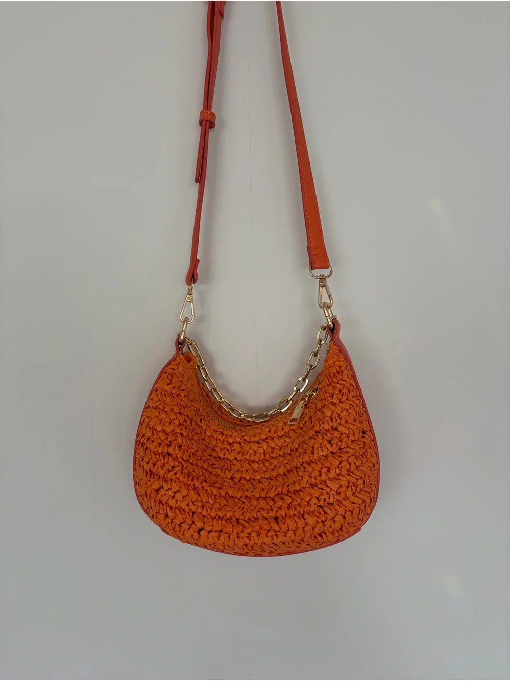 URBAN Orange Woven crossbody Shoulder Bag with Gold Hardware